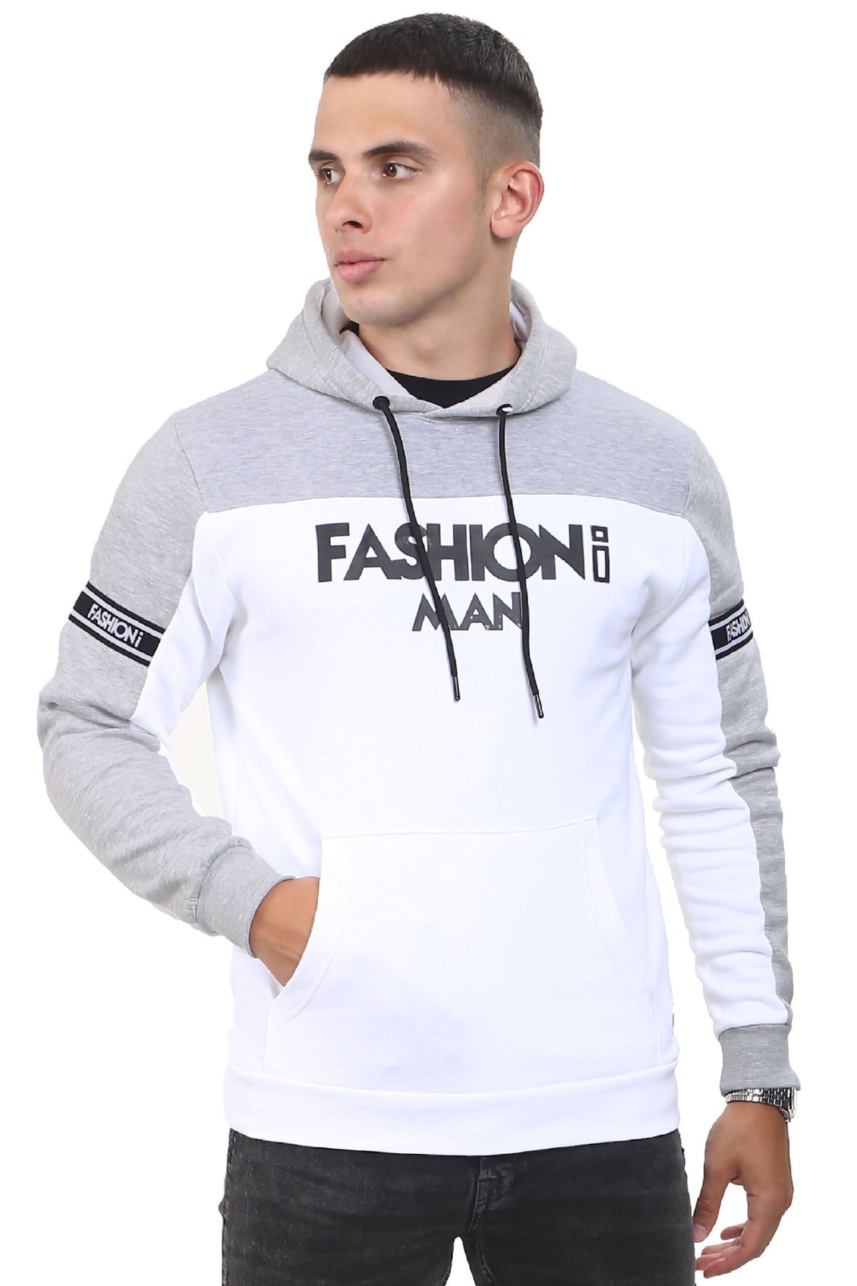 Nova Hoodie – White & Grey