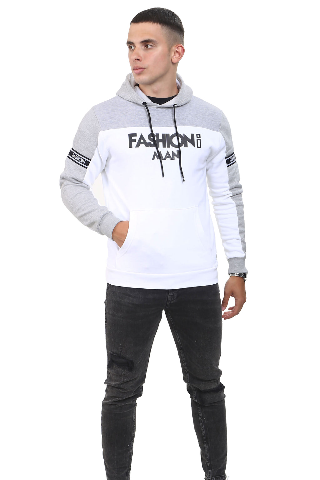 Nova Hoodie – White & Grey