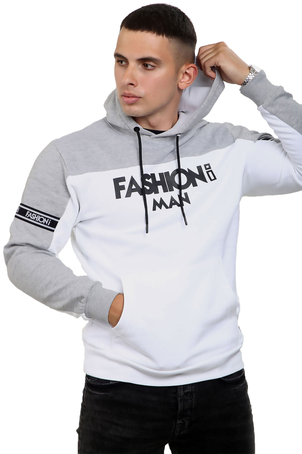 Nova Hoodie – White & Grey