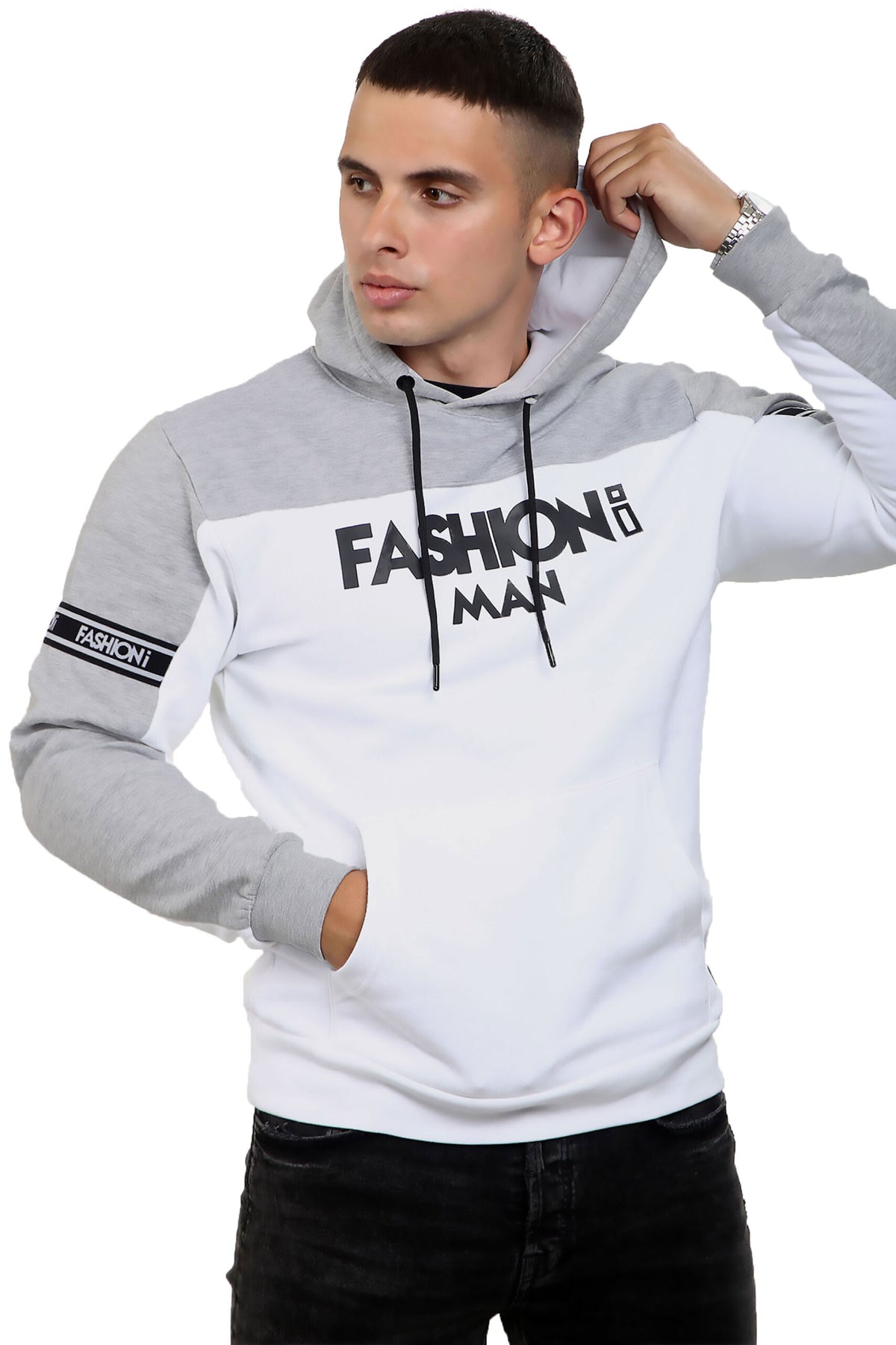 Nova Hoodie – White & Grey