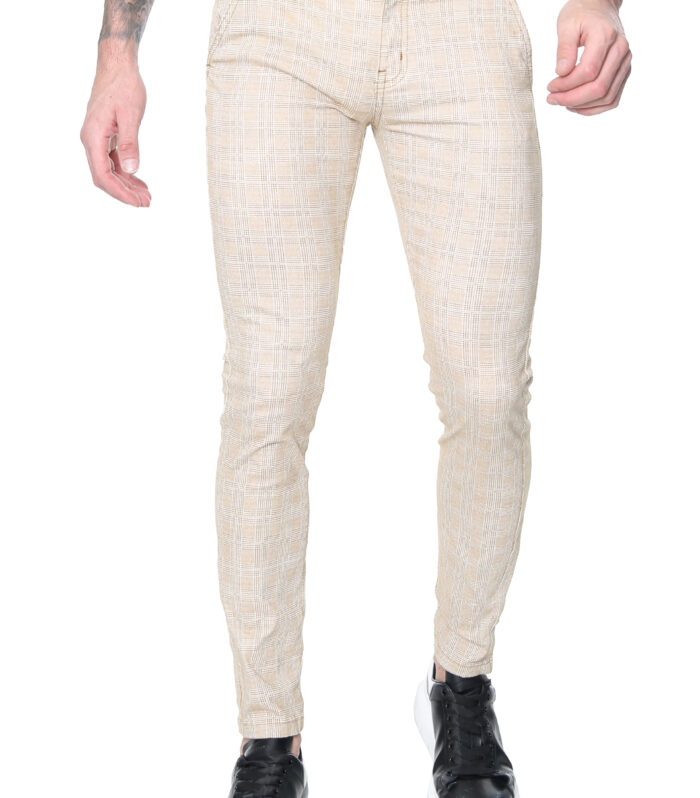 Slim Check Chino – Camel Grid
